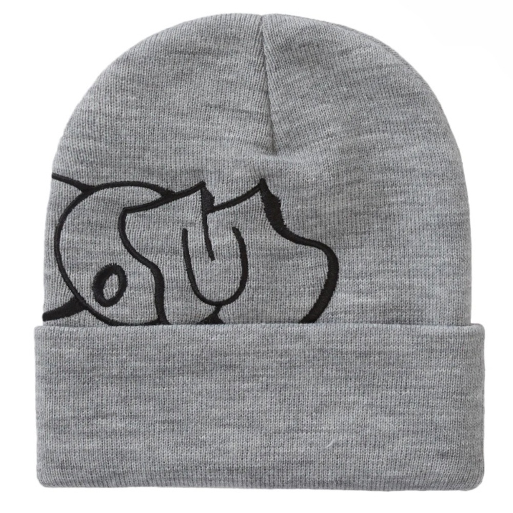 NWT FW23 SUPREME NEW YORK x MF DOOM LOGO BOGO HEATHER GREY BEANIE KNIT HAT RARE - Picture 5 of 5
